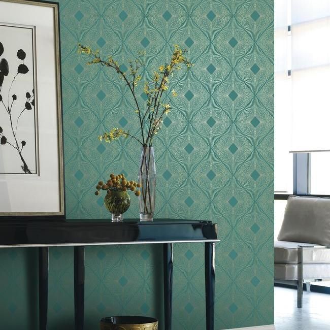 media image for Harlowe Wallpaper in Teal and Gold by Antonina Vella for York Wallcoverings 235