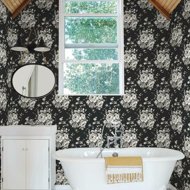 media image for Heritage Rose Wallpaper in Black and Grey from the Simply Farmhouse Collection by York Wallcoverings 222