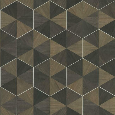product image for Hexagram Wood Veneer Wallpaper in Brown and Black from the Traveler Collection by Ronald Redding 11