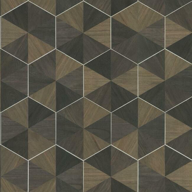 media image for Hexagram Wood Veneer Wallpaper in Brown and Black from the Traveler Collection by Ronald Redding 272