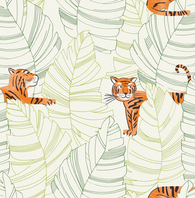 product image of Hiding Tigers Wallpaper in Orange and Green from the Day Dreamers Collection by Seabrook Wallcoverings 510