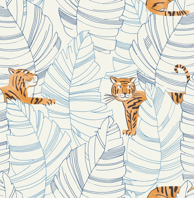 product image of Hiding Tigers Wallpaper in Orange and Sky Blue from the Day Dreamers Collection by Seabrook Wallcoverings 553