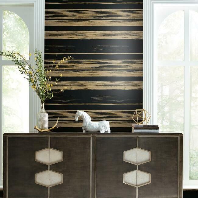 media image for Horizontal Dry Brush Wallpaper in Black and Gold from the Ronald Redding 24 Karat Collection by York Wallcoverings 263