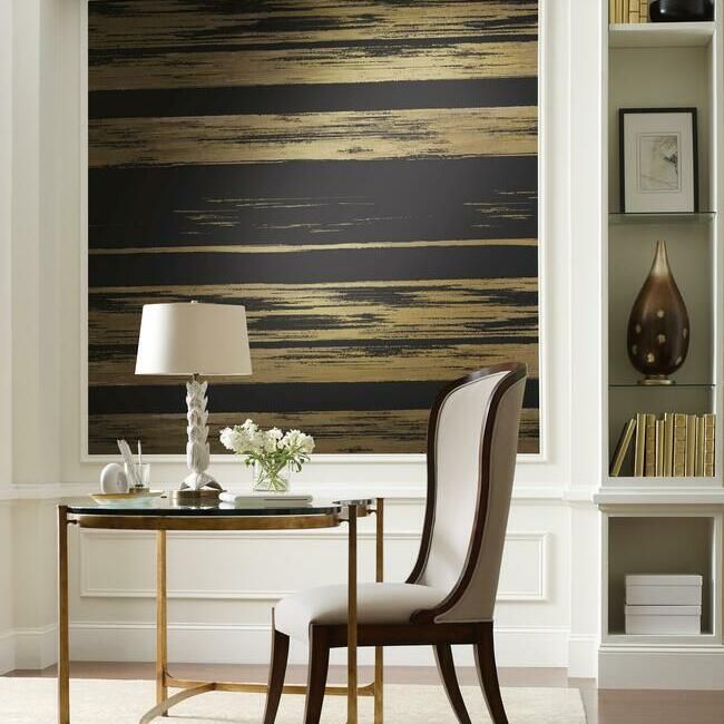 media image for Horizontal Dry Brush Wallpaper in Black and Gold from the Ronald Redding 24 Karat Collection by York Wallcoverings 243