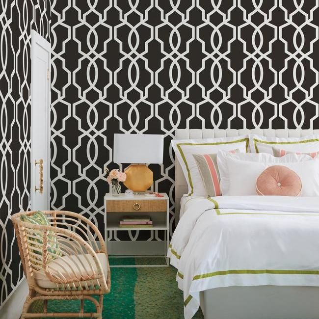 media image for Hourglass Trellis Wallpaper in White and Black from the Geometric Resource Collection by York Wallcoverings 24