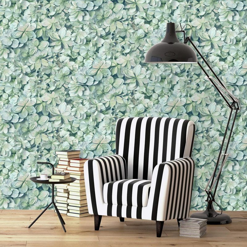 media image for Hydrangea Bloom Peel & Stick Wallpaper in Green and Blue by RoomMates for York Wallcoverings 211