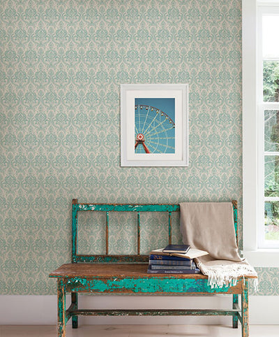 product image for Isla Turquoise Petite Damask Wallpaper from the Kismet Collection by Brewster Home Fashions 1