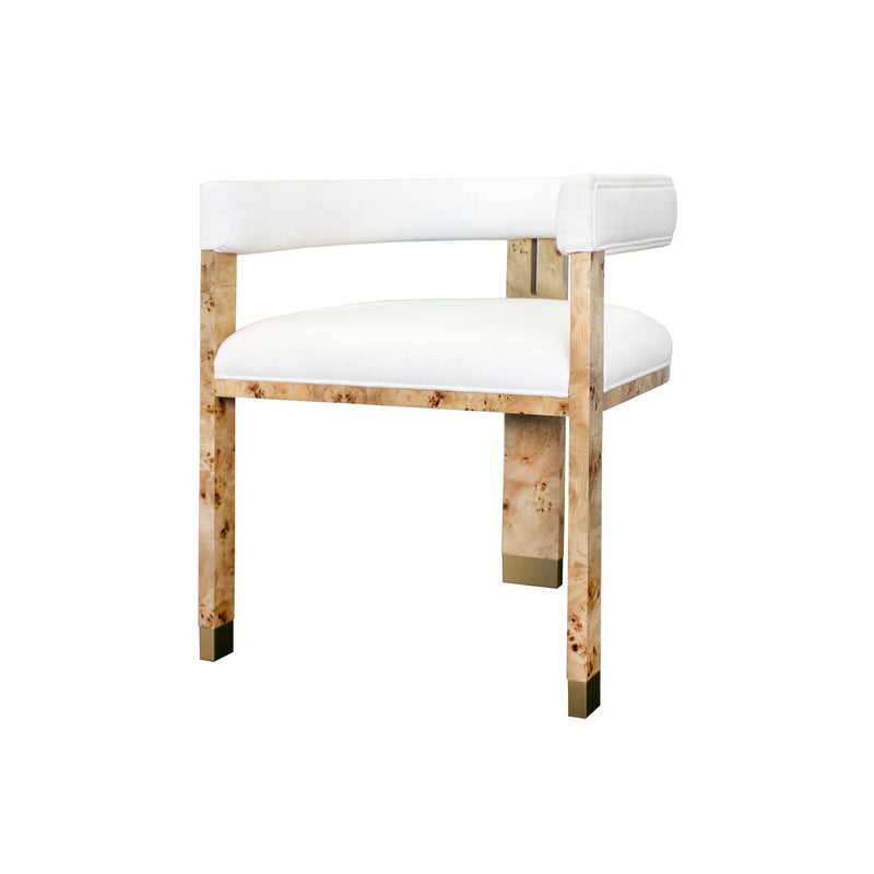 media image for modern wooden accent chair with white linen upholstery 2 263
