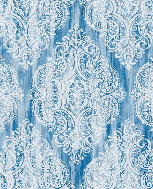 media image for Jackman Damask Wallpaper in Blues and Ivory by Carl Robinson for Seabrook Wallcoverings 28