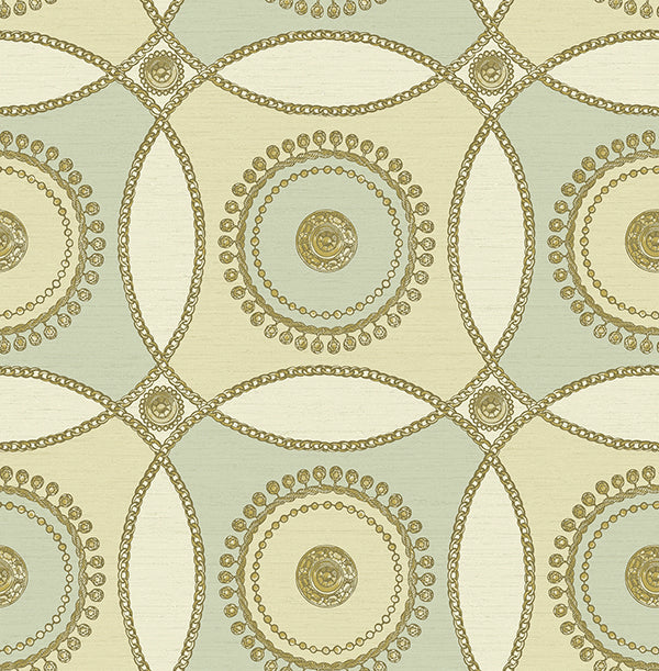 media image for James Circles Wallpaper in Yellows and Greens by Carl Robinson for Seabrook Wallcoverings 242