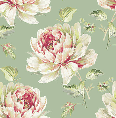 product image of Jarrow Floral Wallpaper in Greens and Reds by Carl Robinson for Seabrook Wallcoverings 518