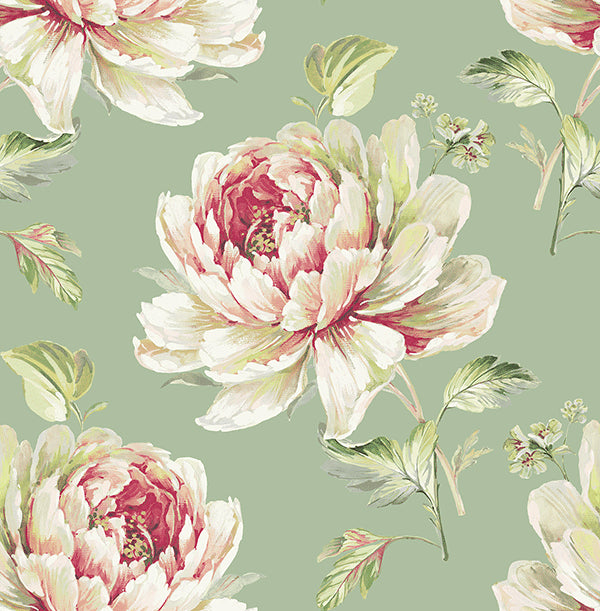 media image for Jarrow Floral Wallpaper in Greens and Reds by Carl Robinson for Seabrook Wallcoverings 24