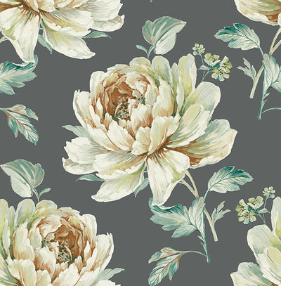 product image of Jarrow Floral Wallpaper in Metallic and Blues by Carl Robinson for Seabrook Wallcoverings 588