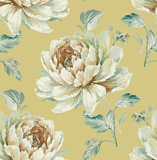 media image for sample jarrow floral wallpaper in yellows and metallic by carl robinson for seabrook wallcoverings 1 291