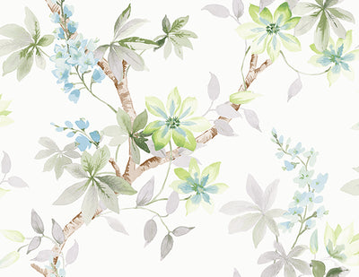 product image of Jasper Floral Wallpaper in Blues, Greens, and Ivory by Carl Robinson for Seabrook Wallcoverings 543