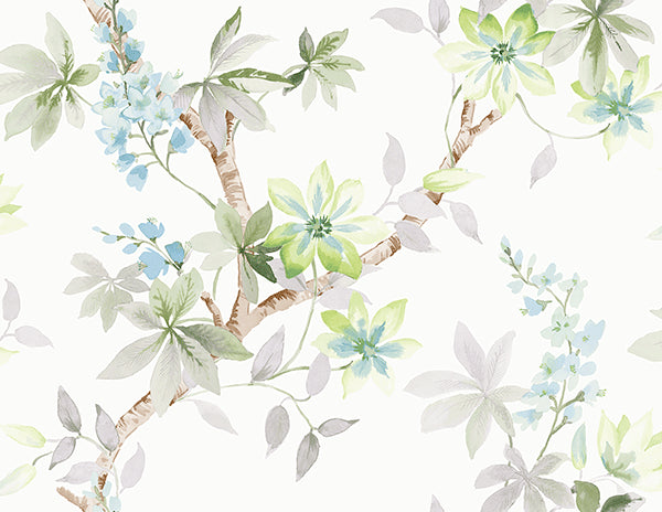 media image for Jasper Floral Wallpaper in Blues, Greens, and Ivory by Carl Robinson for Seabrook Wallcoverings 289