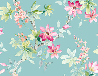 product image of Jasper Floral Wallpaper in Blues and Reds by Carl Robinson for Seabrook Wallcoverings 557