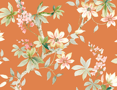 product image of Jasper Floral Wallpaper in Oranges and Greens by Carl Robinson for Seabrook Wallcoverings 526