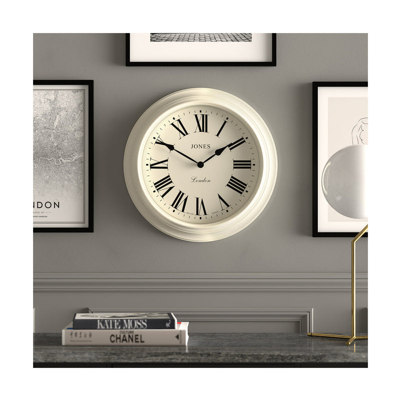 media image for Jones Supper Club Roman Numeral Wall Clock in Linen White 232