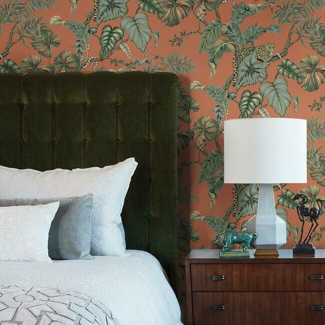 media image for Jungle Cat Wallpaper in Orange from the Traveler Collection by Ronald Redding 218