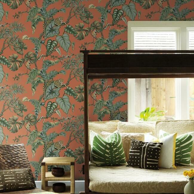 media image for Jungle Cat Wallpaper in Orange from the Traveler Collection by Ronald Redding 284
