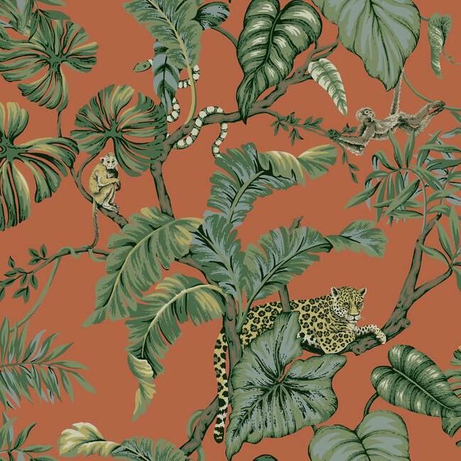 media image for Jungle Cat Wallpaper in Orange from the Traveler Collection by Ronald Redding 292