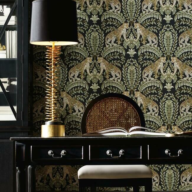 media image for Jungle Leopard Wallpaper in Black and Green from the Ronald Redding 24 Karat Collection by York Wallcoverings 242