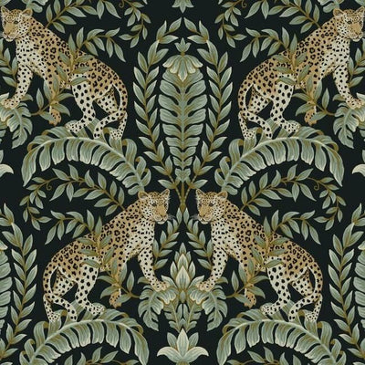 product image of Jungle Leopard Wallpaper in Black and Green from the Ronald Redding 24 Karat Collection by York Wallcoverings 54