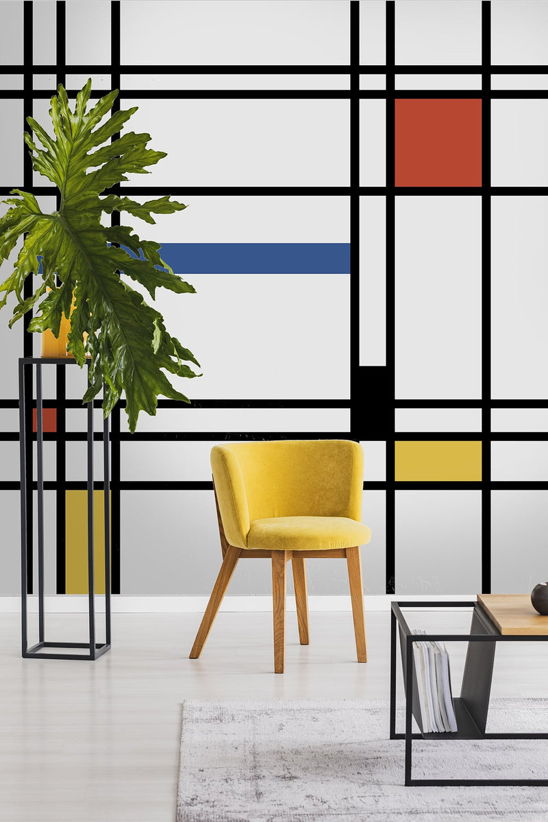 media image for De Stijl Mural Wall Mural in Multicolored from the Mondrian Collection by Seabrook 218
