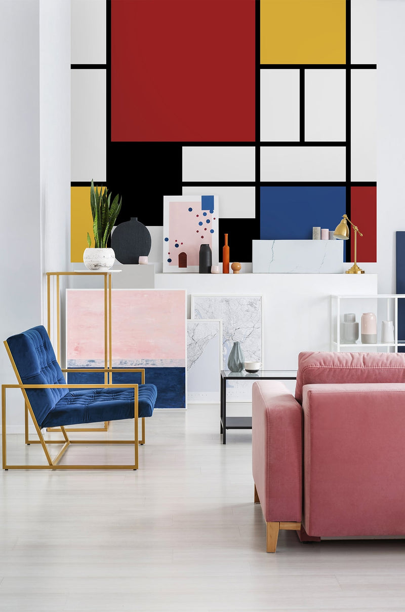 media image for Composition Mural Wall Mural in Multicolored from the Mondrian Collection by Seabrook 239