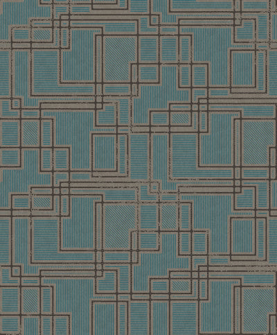 product image of Bauhaus Cityscape Wallpaper in Perry Teal and Warm Stone from the Mondrian Collection by Seabrook 513