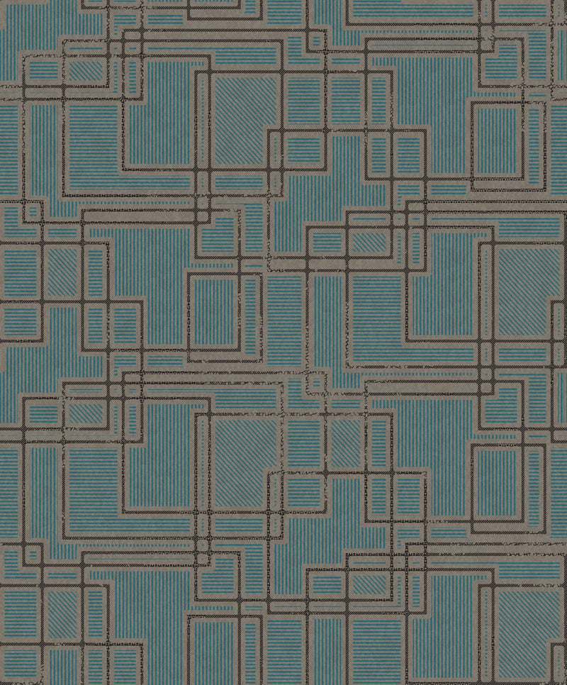 media image for Bauhaus Cityscape Wallpaper in Perry Teal and Warm Stone from the Mondrian Collection by Seabrook 249