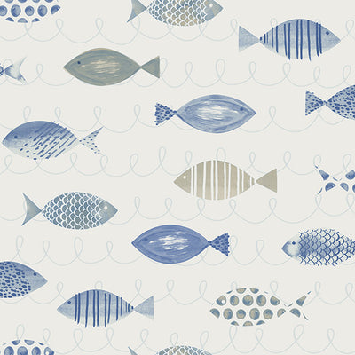 product image of Key West Blue Fish Wallpaper from the Seaside Living Collection by Brewster Home Fashions 542