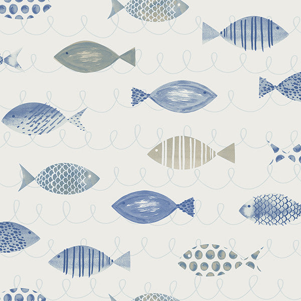 media image for Key West Blue Fish Wallpaper from the Seaside Living Collection by Brewster Home Fashions 292