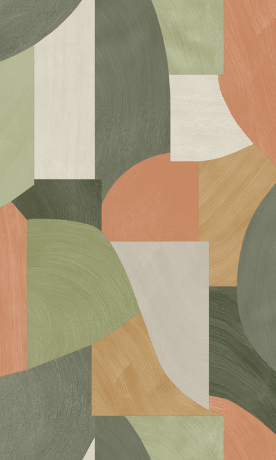 product image for Brush Stroke Overlapping Geometric Shapes Wallpaper in Khaki 3