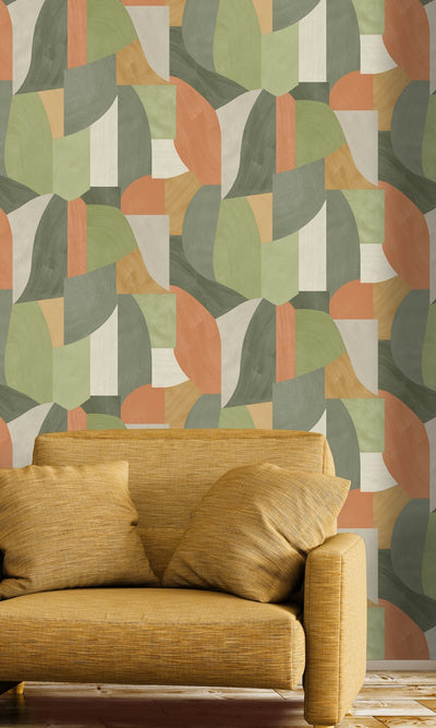 product image for Brush Stroke Overlapping Geometric Shapes Wallpaper in Khaki 91