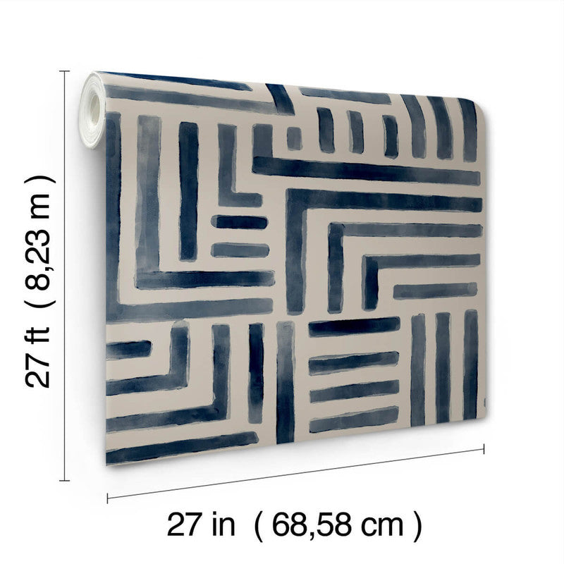 media image for Painterly Labyrinth Wallpaper in Navy 27