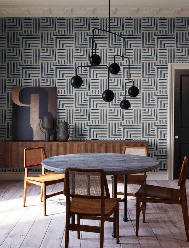 media image for Painterly Labyrinth Wallpaper in Navy 290