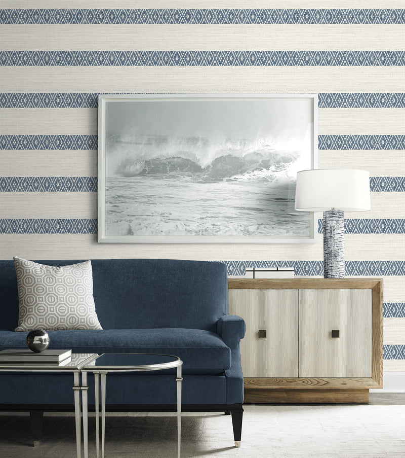 media image for Alani Geo Stripe Wallpaper in Nautical Blue 245