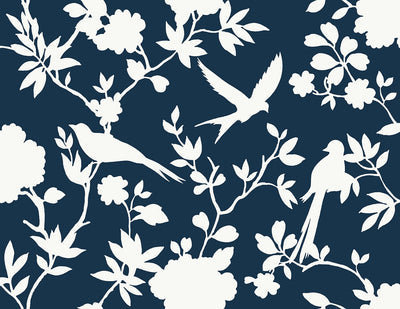 product image of Kauai Bird Toile Wallpaper in Denim Blue 569