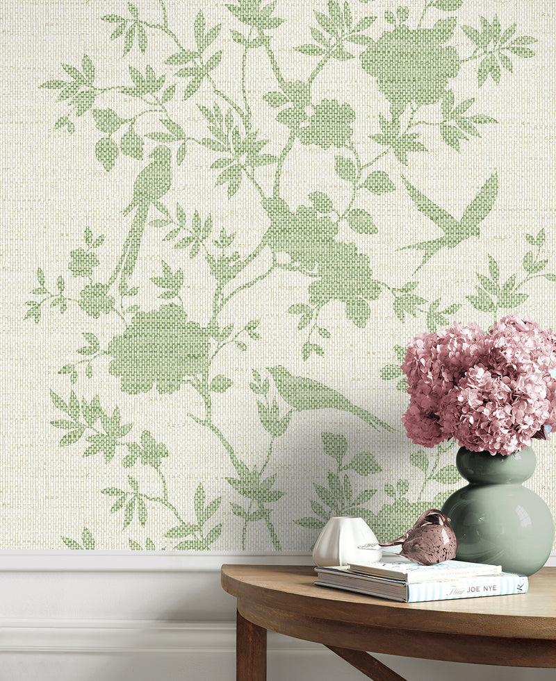media image for Aloha Bird Trail Wallpaper in Green Ivy 254