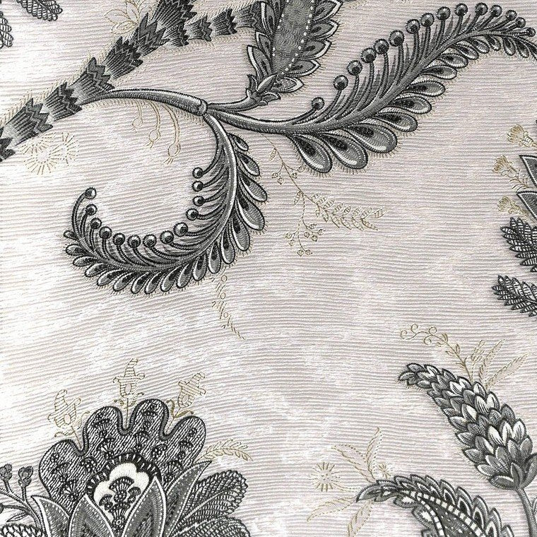 media image for Larina Floral Textured Wallpaper in Black and Metallic Pearl by BD Wall 239