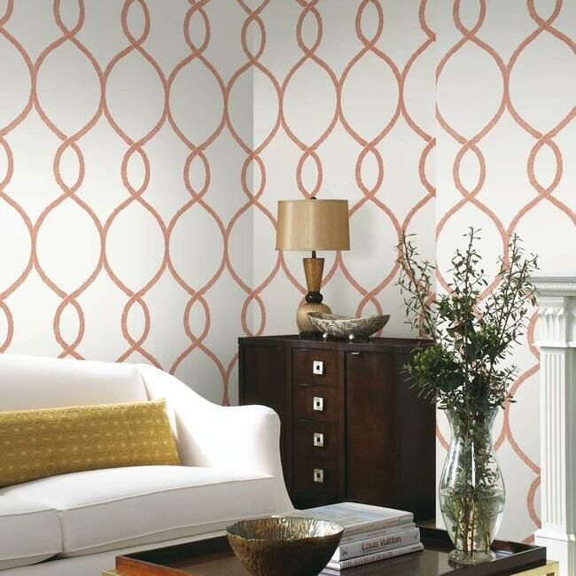 media image for Laurel Leaf Ogee Wallpaper in Orange from the Ronald Redding 24 Karat Collection by York Wallcoverings 247
