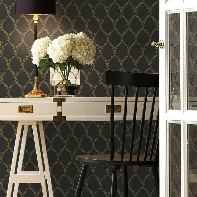media image for Laurel Wallpaper in Gold and Black from the Rifle Paper Co. Collection by York Wallcoverings 231