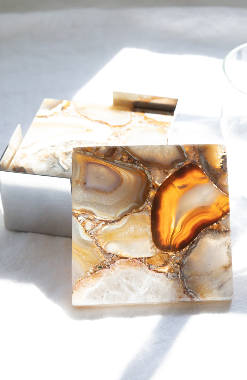 media image for crete agate coaster set on metal tray in various colors by panorama city 7 222