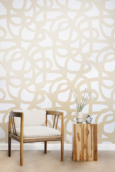 product image for Le Freak Wallpaper in Champagne on Cream design by Thatcher Studio 17