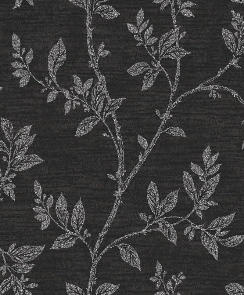 media image for Leaf Trail Wallpaper in Metallic Ebony and Glass Beads from the Essential Textures Collection by Seabrook Wallcoverings 263