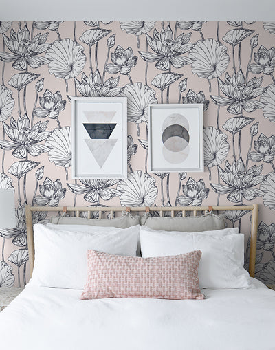 product image for Lotus Floral Peel-and-Stick Wallpaper in Blush and Ebony by NextWall 43