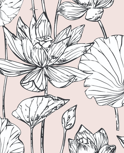 product image for Lotus Floral Peel-and-Stick Wallpaper in Blush and Ebony by NextWall 5