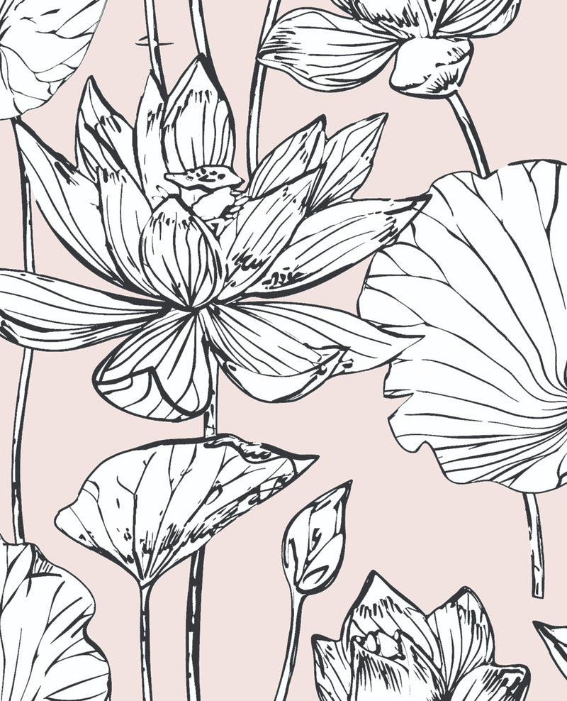 media image for Lotus Floral Peel-and-Stick Wallpaper in Blush and Ebony by NextWall 22